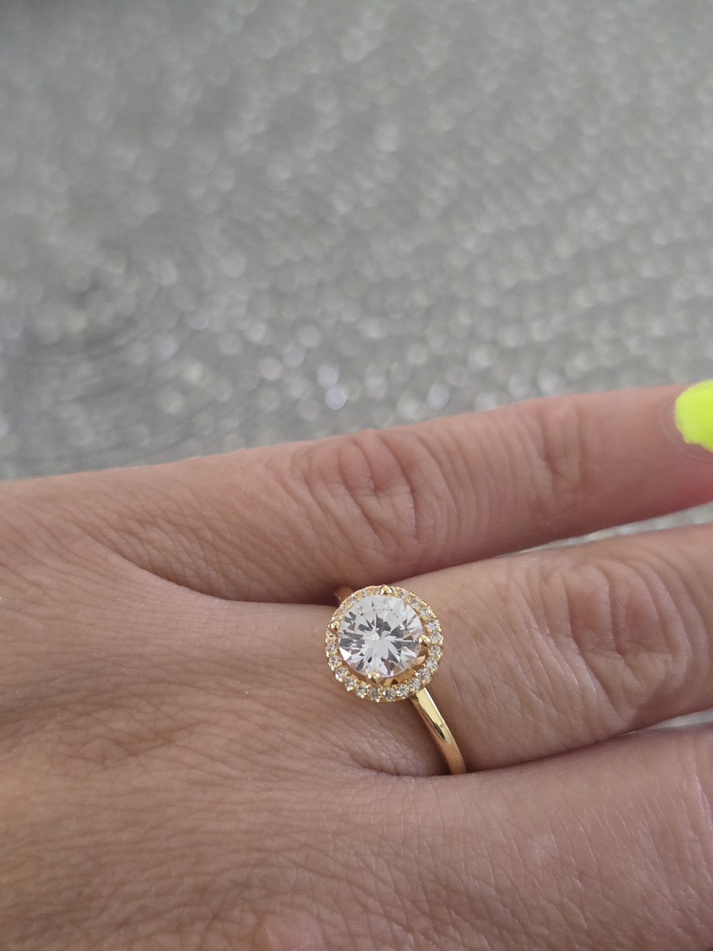 925 Silver Gold Halo Solitaire CZ Ring - White Center Stone